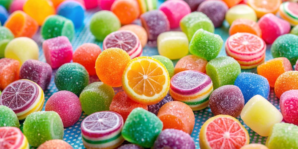 los-caramelos-en-forma-de-corazon-se-muestran-en-un-cuenco